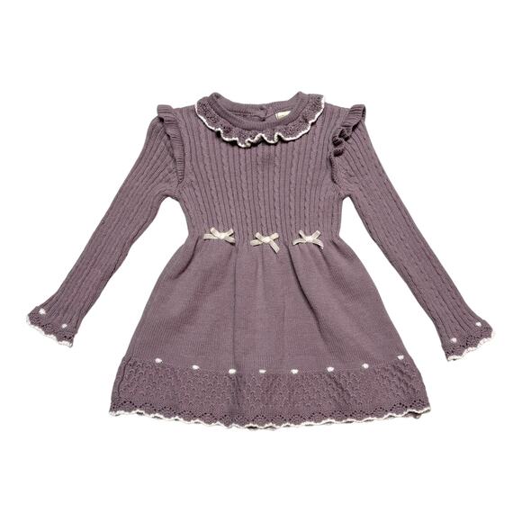 Cynthia Rowley Long Sleeve Sweater Dress Ruffle Bows Crochet Knit Lavender 24 mo - Picture 1 of 4